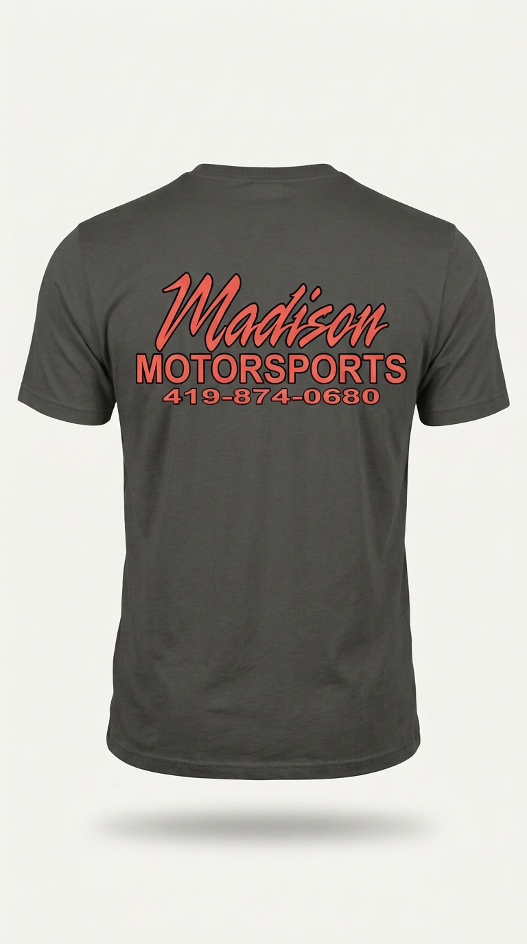 Gray Madison Motorsports t-shirt — back