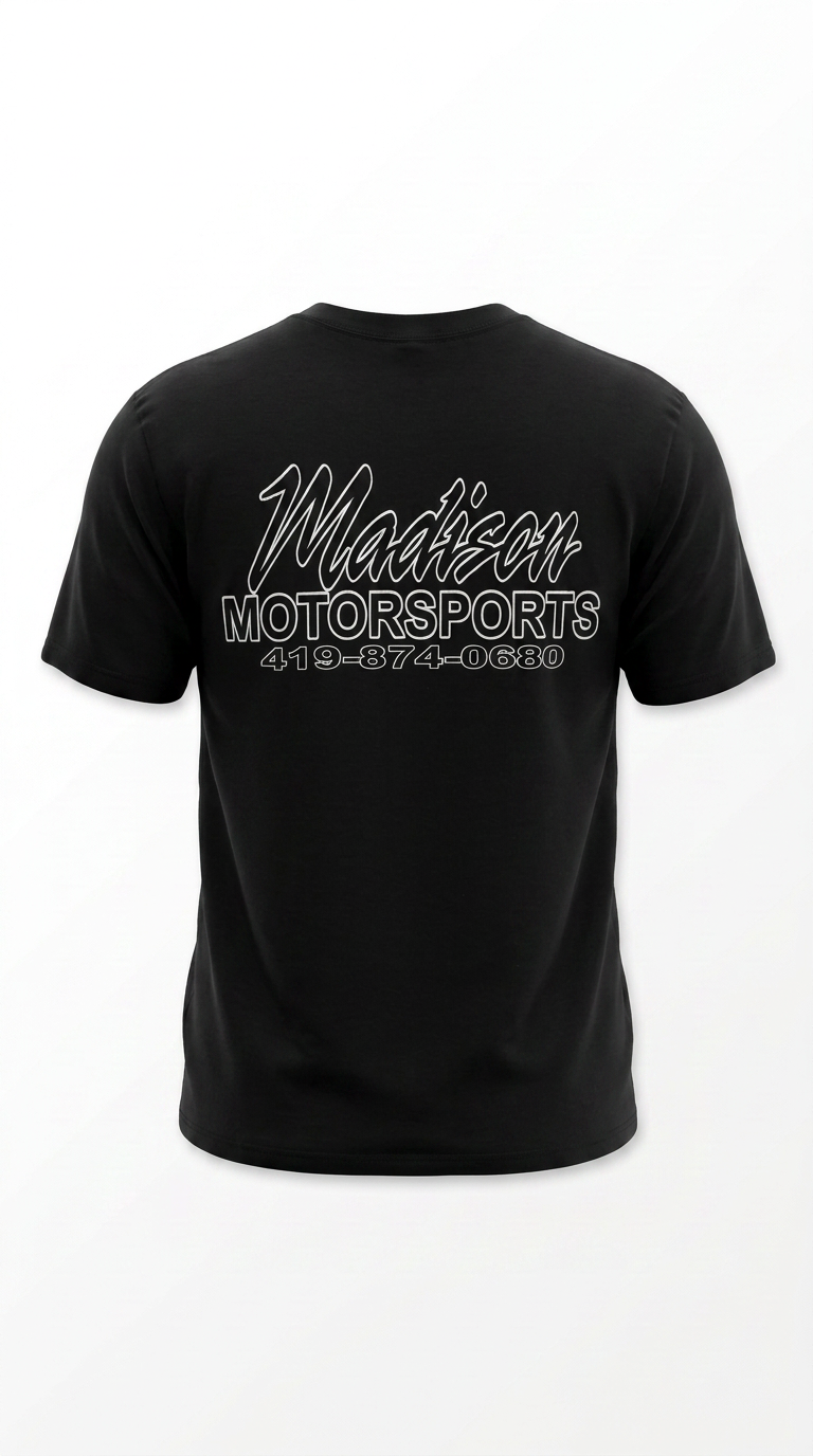 Black Madison Motorsports t-shirt — back